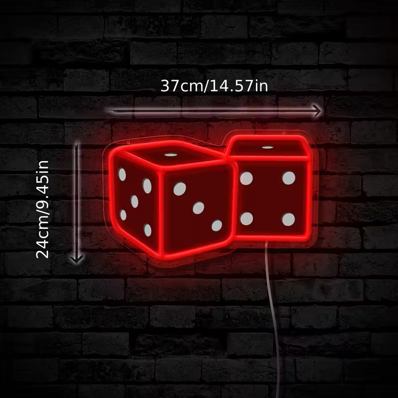 Dice LED neon, UV printed acrylic signs, illuminated LED neon signs, suitable for bedrooms, bars, cafes, game rooms, home, poker lovers, ideal family gifts