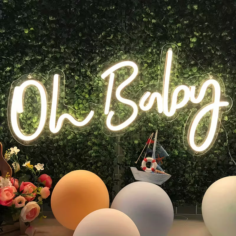 Oh Neon Sign - USB-Powered LED Wall Decor with Adjustable Brightness, Warm White Glow, 16.4x8.2 Inches - Perfect for Bedroom, Birthday Parties & Weddings, Plastic Material, Easy Wall Mount, Neon Signs for Wall Decor