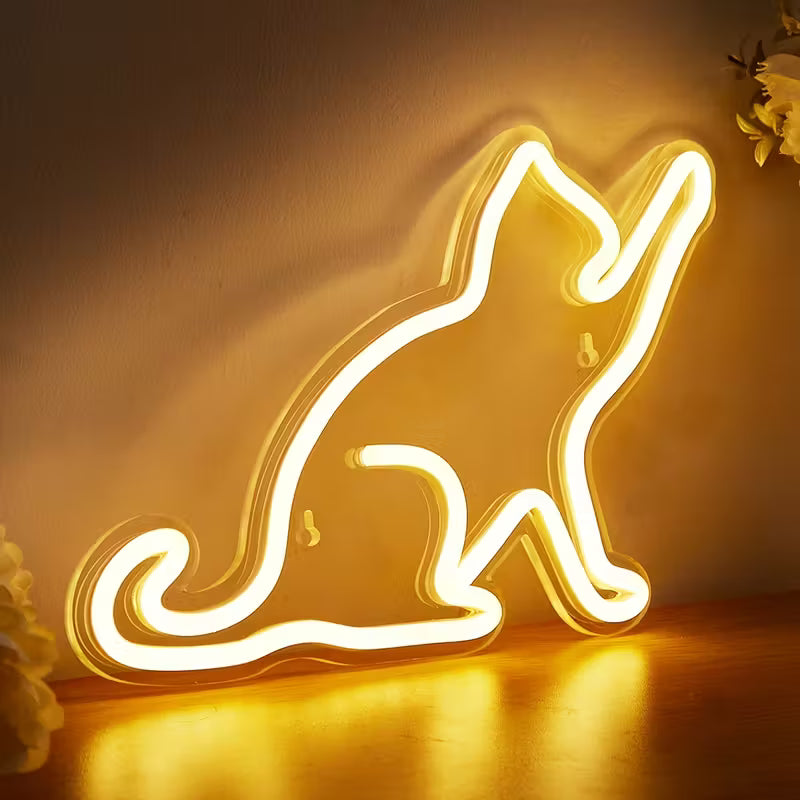 Cat LED Neon Sign - USB Powered Wall-Mounted Bedroom Decor, Warm Yellow Light