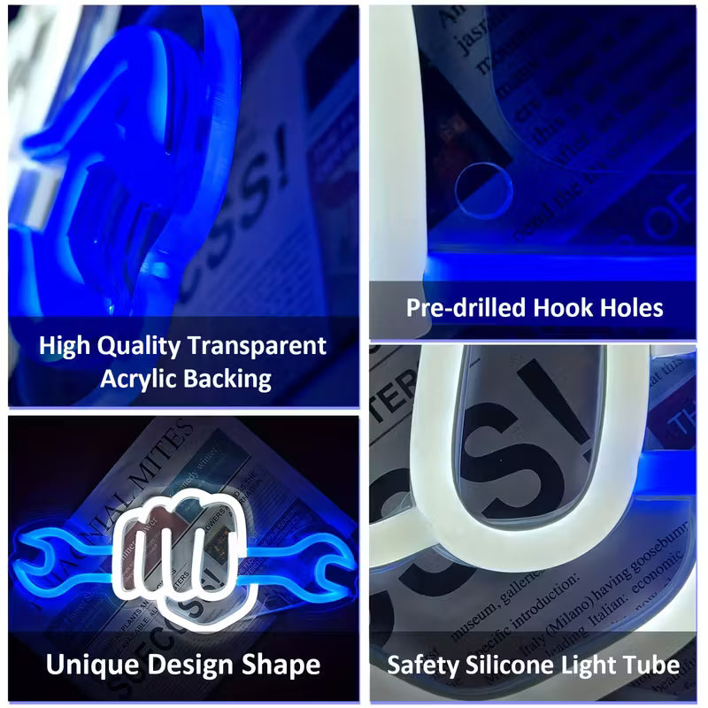 FUFIOR Neon Wrench Sign - Plastic Wall Hanging LED Night Light for Bedroom, Party, Hardware Store,