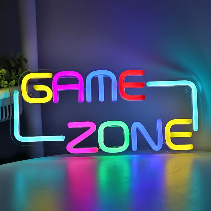 Game Zone LED Neon Sign - USB Powered, Wall Hanging, Single Color