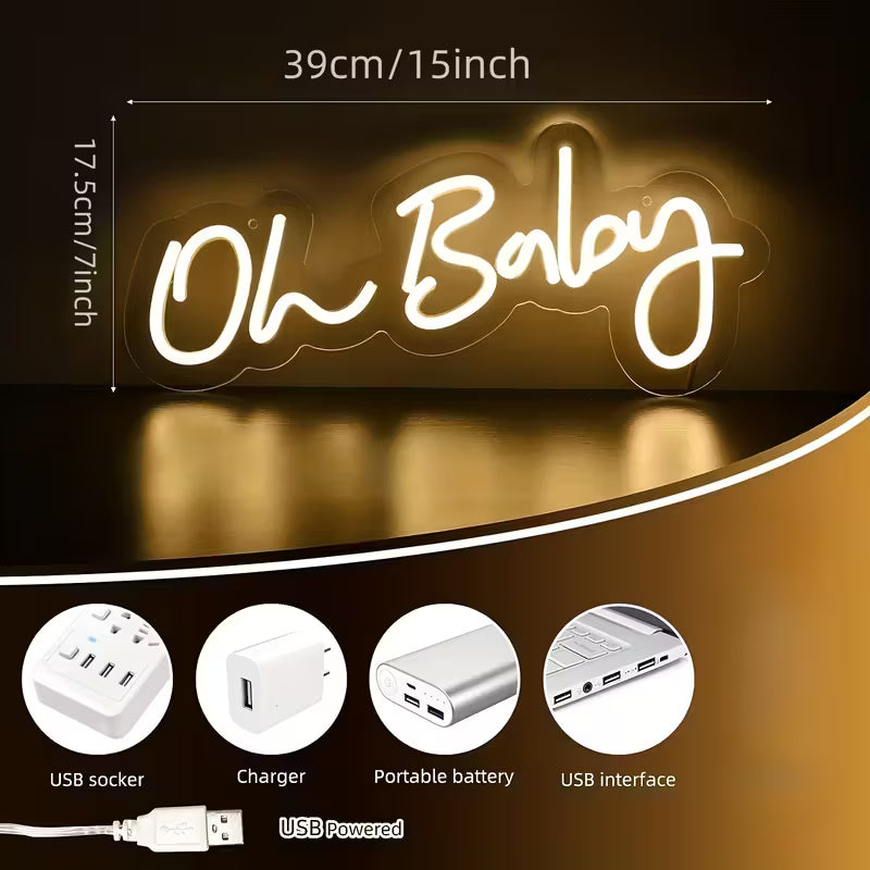 Neon Lights - White LED Wall Decor with "Oh " Design, USB-Powered,