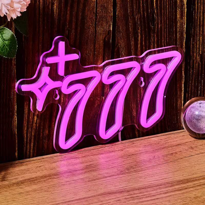 1pc Lucky No.777 LED Neon Sign, USB Powered Plastic Wall Hanging Light for Bedroom Decor, Party Atmosphere, No Battery Required