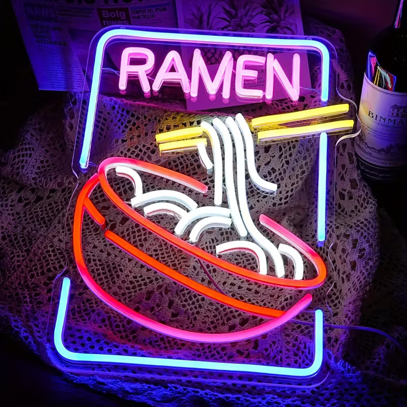 Ramen Neon Sign, LED Ramen Light, USB Powered, Colorful Neon Art Wall Decor for Shops