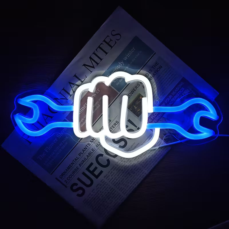FUFIOR Neon Wrench Sign - Plastic Wall Hanging LED Night Light for Bedroom, Party, Hardware Store,