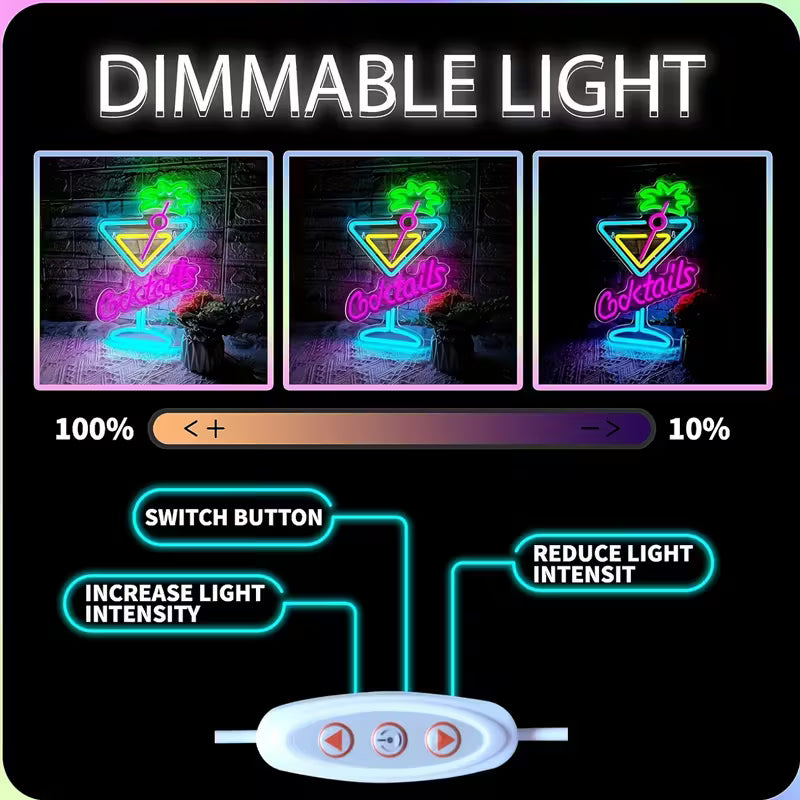 Cocktail Neon Signs, Wine Glasses LED Signs Neon Signs, Suitable for Restaurant Decoration