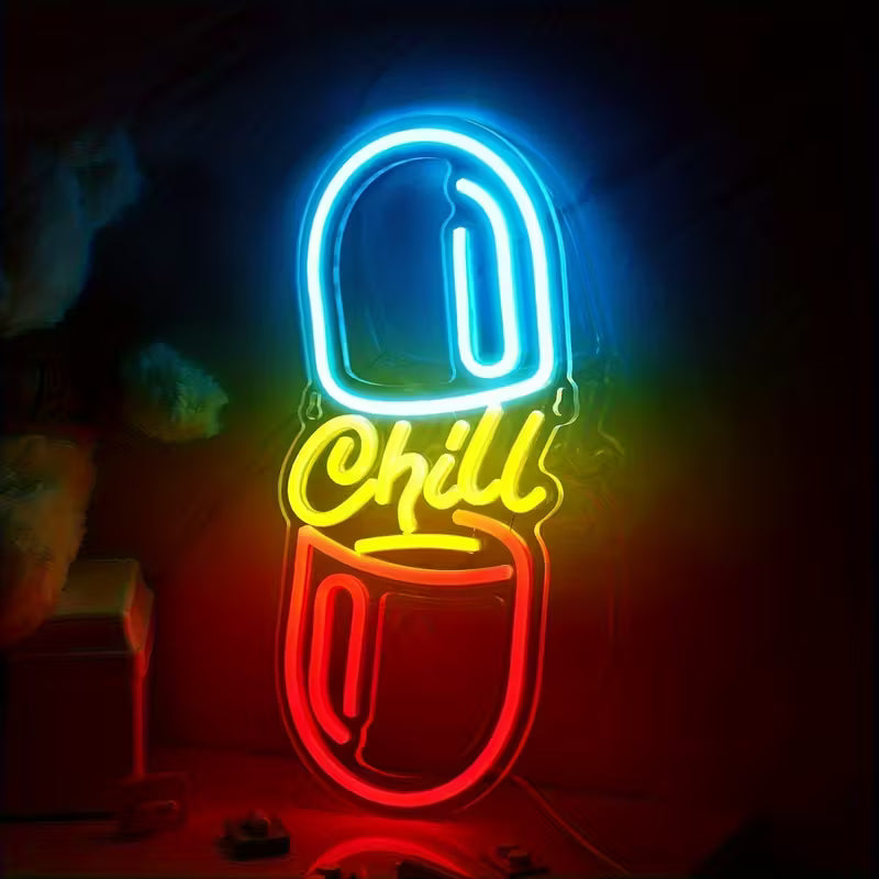 Chill Pill Neon Sign LED Wall Hanging Light