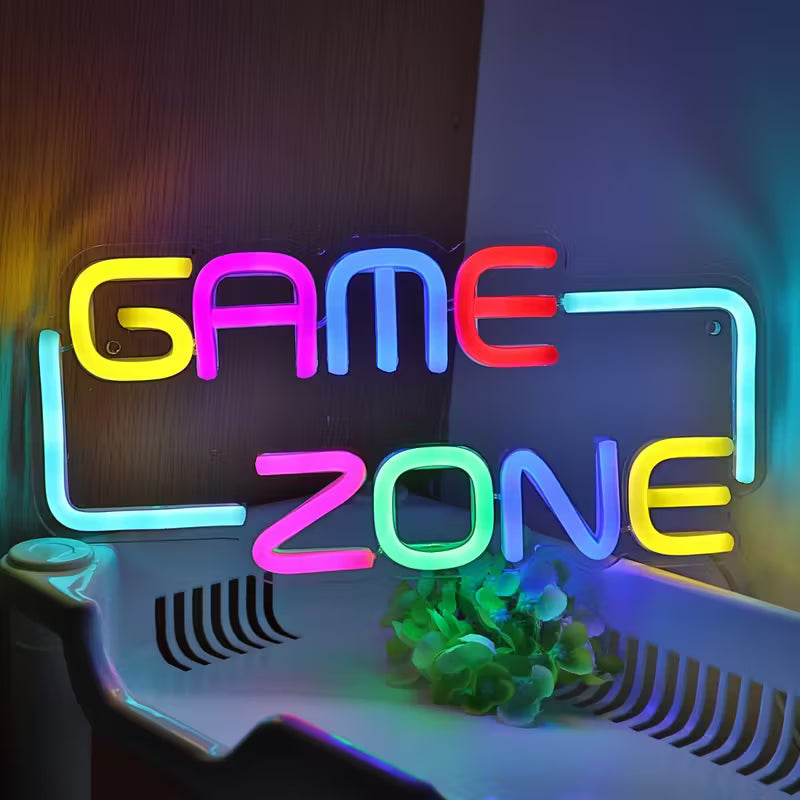Game Zone LED Neon Sign - USB Powered, Wall Hanging, Single Color