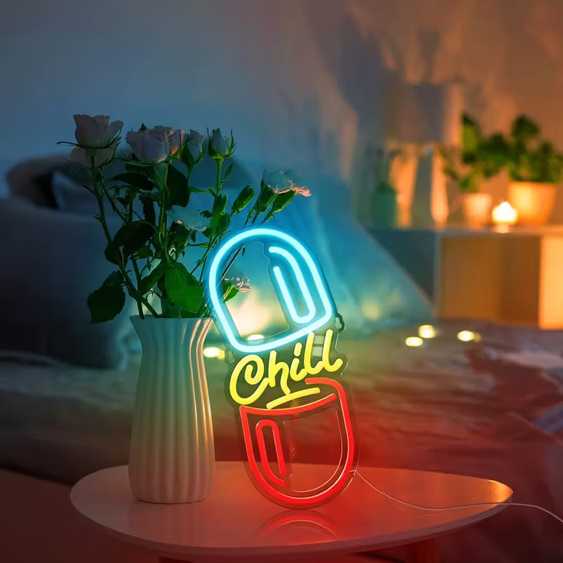 Chill Pill Neon Sign LED Wall Hanging Light