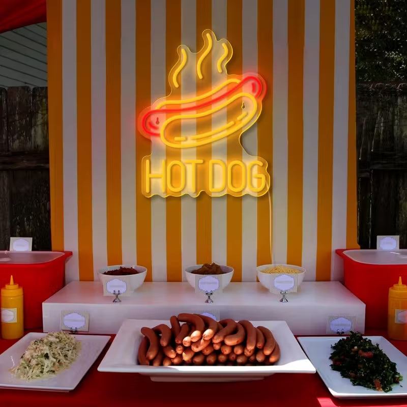 Hot Dog Neon Sign - Dimmable LED Wall Decor with USB Power,