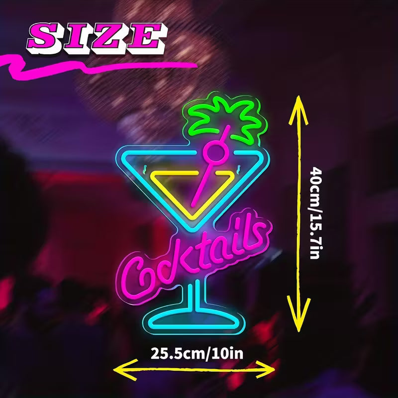 Cocktail Neon Signs, Wine Glasses LED Signs Neon Signs, Suitable for Restaurant Decoration