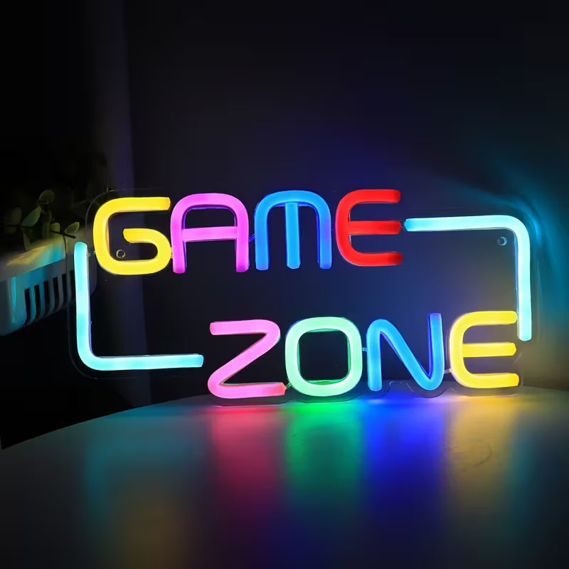 Game Zone LED Neon Sign - USB Powered, Wall Hanging, Single Color