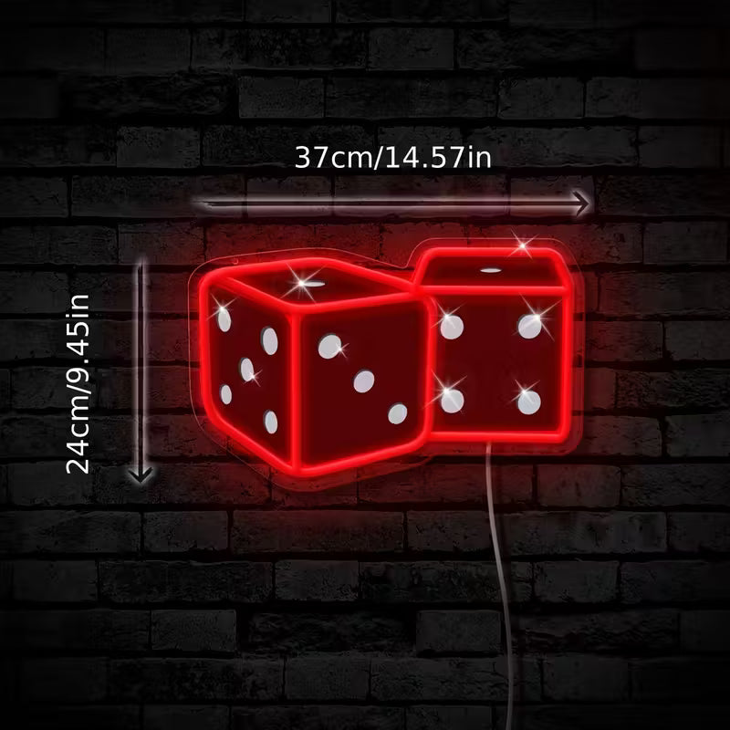 Dice LED neon, UV printed acrylic signs, illuminated LED neon signs, suitable for bedrooms, bars, cafes, game rooms, home, poker lovers, ideal family gifts
