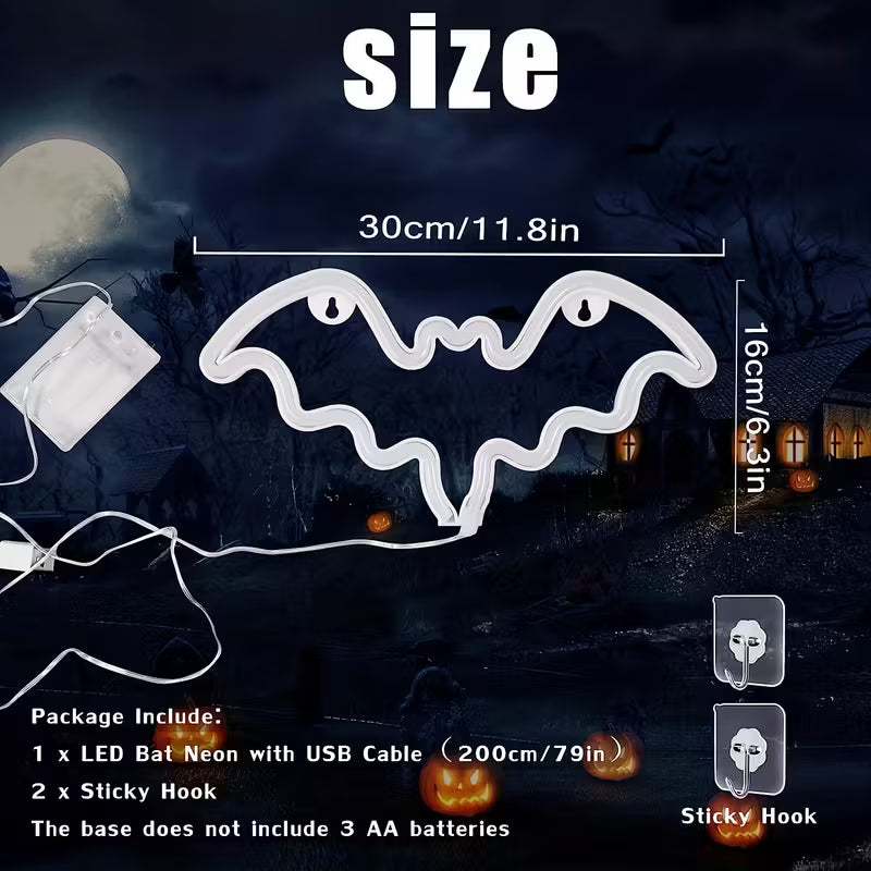 Purple Bat LED Neon Light - USB/Battery Powered Halloween Wall Decor for Home, Bar, Game Room