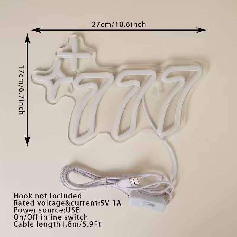 1pc Lucky No.777 LED Neon Sign, USB Powered Plastic Wall Hanging Light for Bedroom Decor, Party Atmosphere, No Battery Required