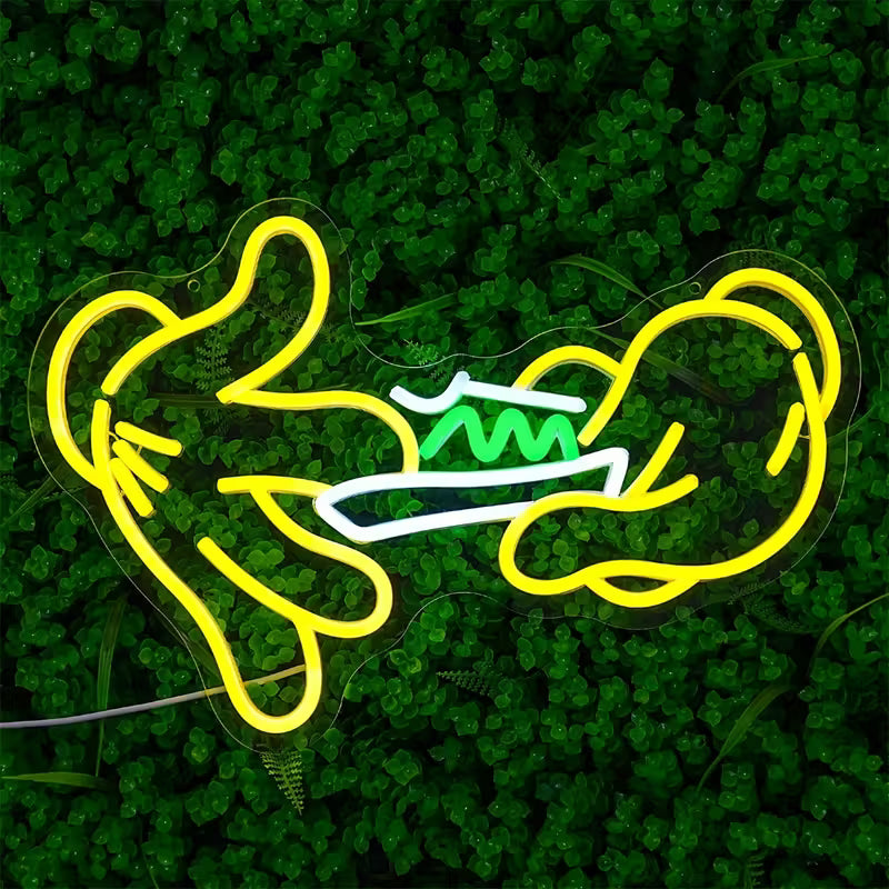 Unique Neon Glove Sign with Green Leaf Detail - USB Powered Plastic Wall Hanging Light with