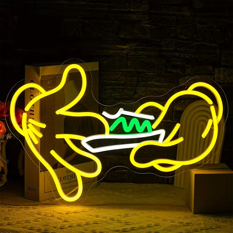 Unique Neon Glove Sign with Green Leaf Detail - USB Powered Plastic Wall Hanging Light with