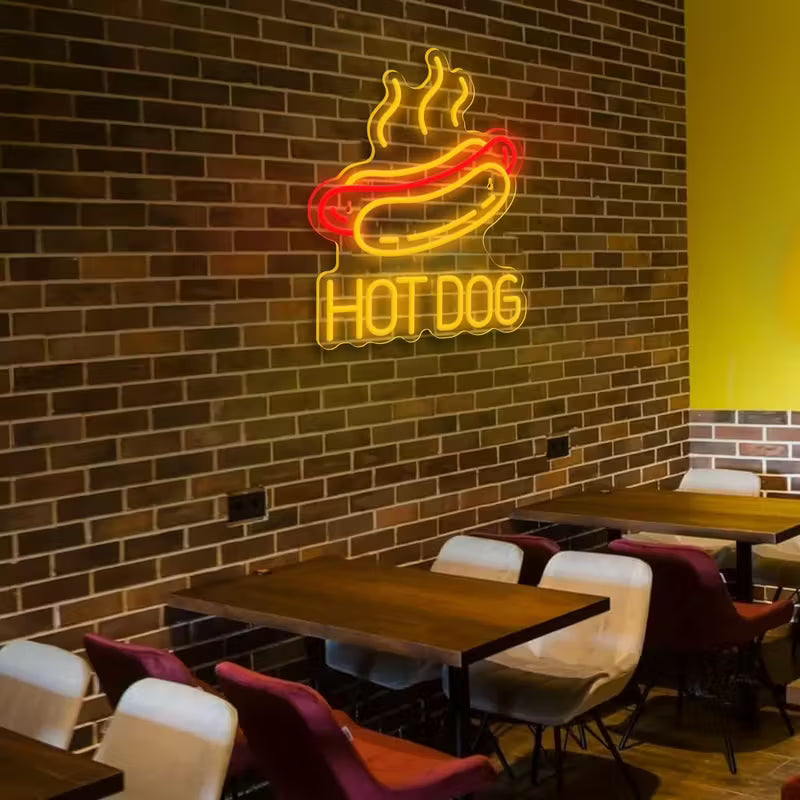 Hot Dog Neon Sign - Dimmable LED Wall Decor with USB Power,