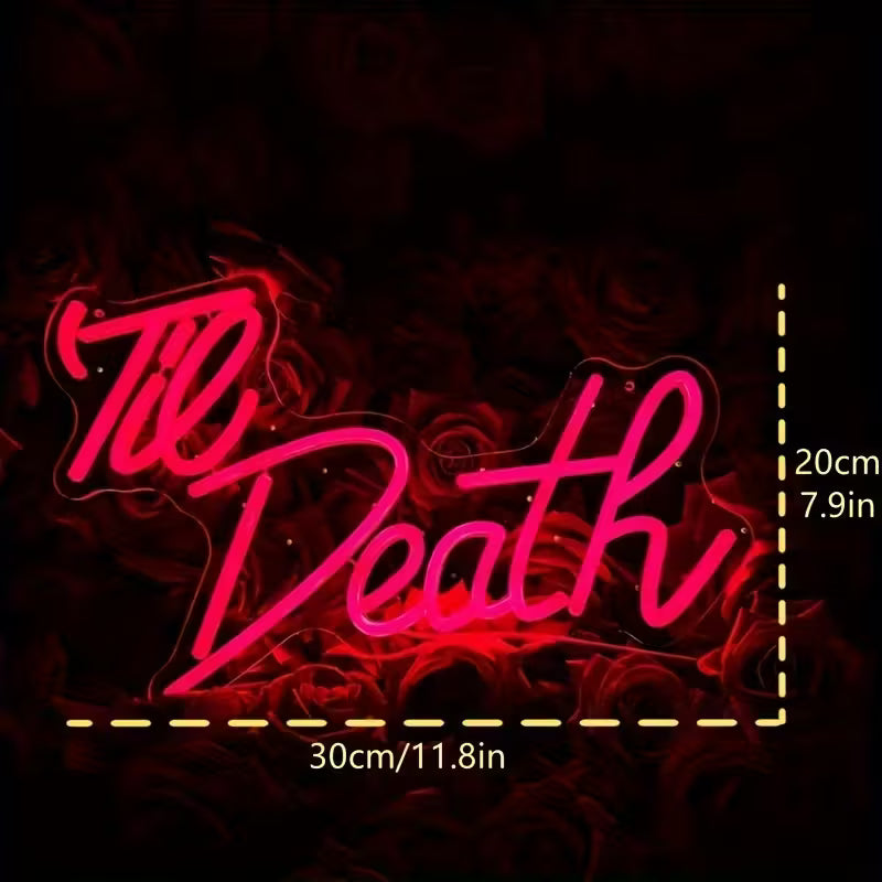 Til Death Neon Sign - USB-Powered Wall-Mounted LED Light with Red & White Text, Durable Vinyl Home Decor for Bedroom, Living Room