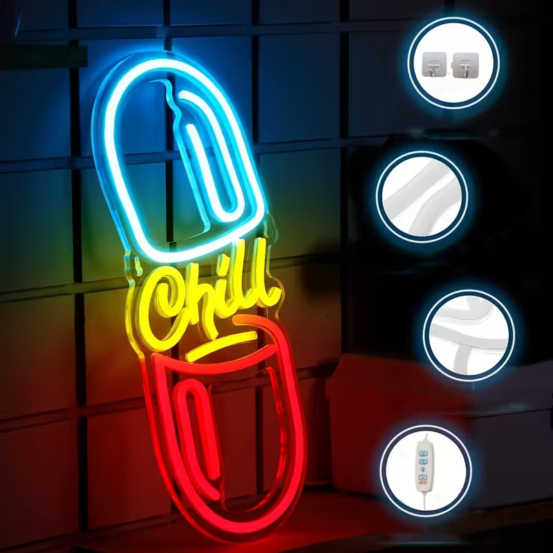 Chill Pill Neon Sign LED Wall Hanging Light