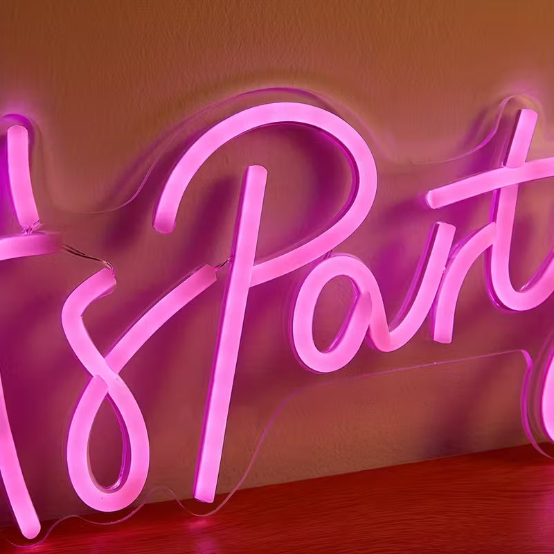 1pc LED Wall Hanging Neon Sign - Let'S Party, 5V USB Powered, Plastic Material, No Battery, Bedrooms