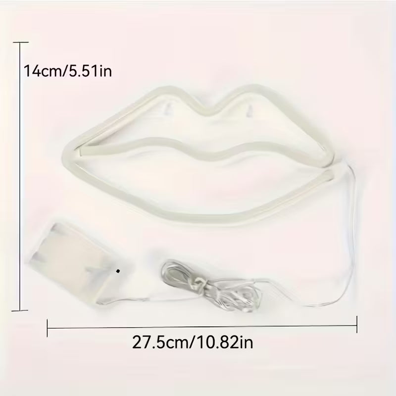 Pink Lip LED Neon Sign - USB or Battery Powered Romantic Art Deco Light for Room