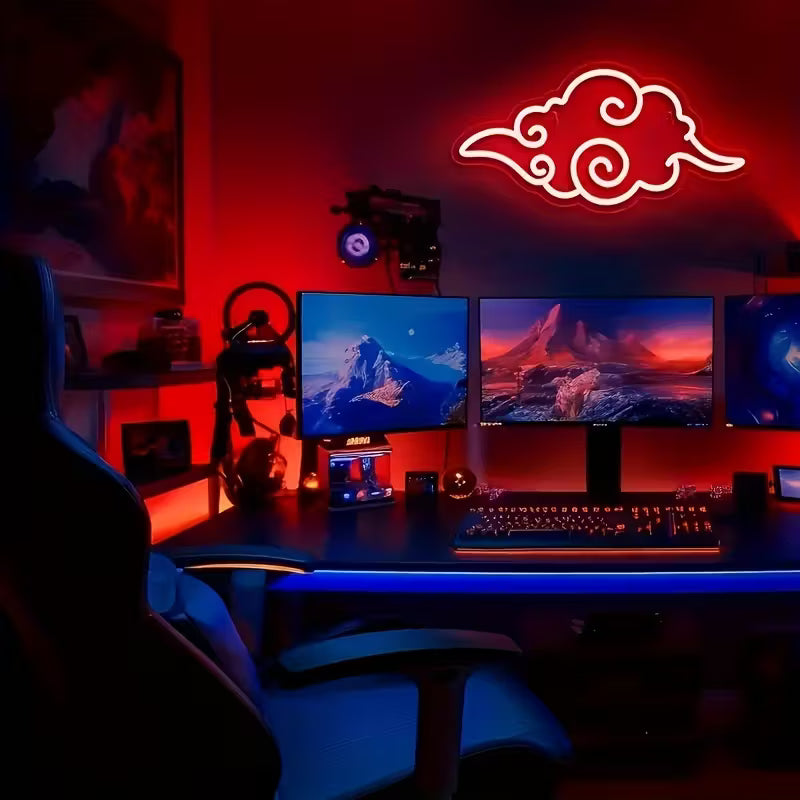 Vibrant Red & White 1pc Anime Neon Sign Light - Cool Gaming Ambiance Lighting