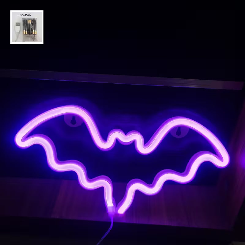 Purple Bat LED Neon Light - USB/Battery Powered Halloween Wall Decor for Home, Bar, Game Room