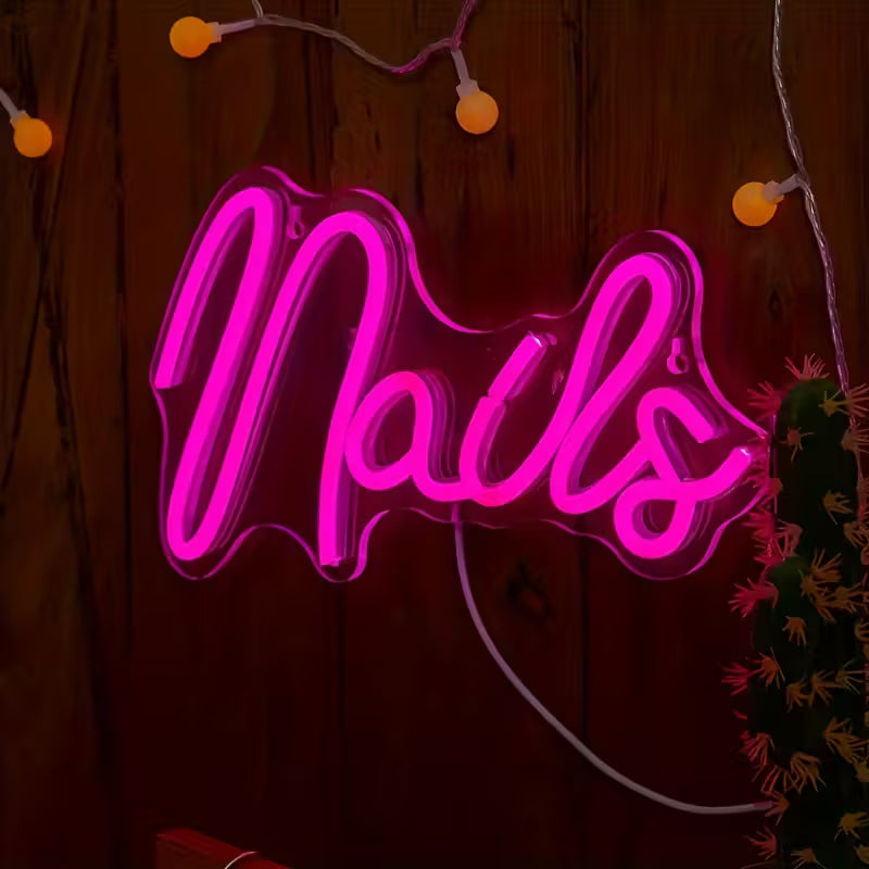 1pc Nails Neon Light Sign - Neon Signs for Home, Salon, and Nails Studio with Creative Letter Design and LED Lighting