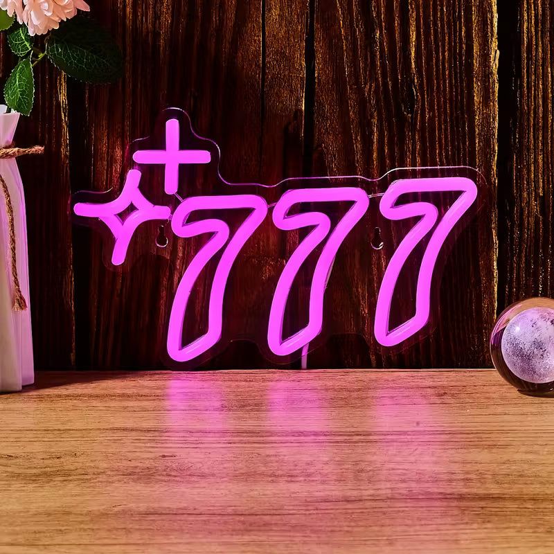 1pc Lucky No.777 LED Neon Sign, USB Powered Plastic Wall Hanging Light for Bedroom Decor, Party Atmosphere, No Battery Required