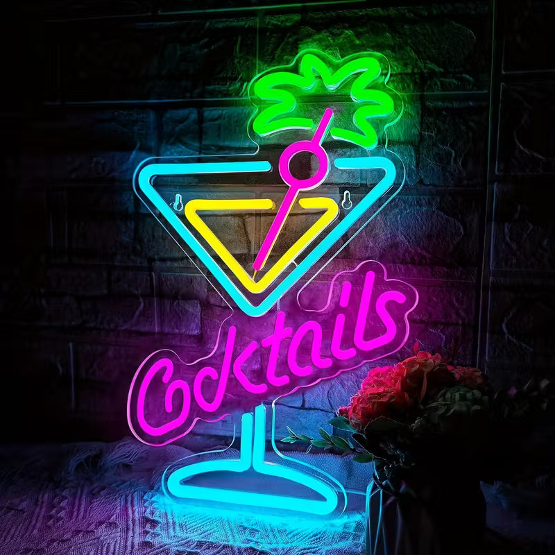 Cocktail Neon Signs, Wine Glasses LED Signs Neon Signs, Suitable for Restaurant Decoration