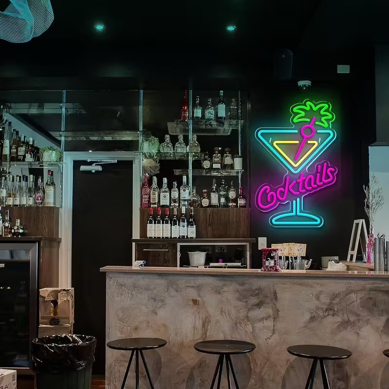 Cocktail Neon Signs, Wine Glasses LED Signs Neon Signs, Suitable for Restaurant Decoration
