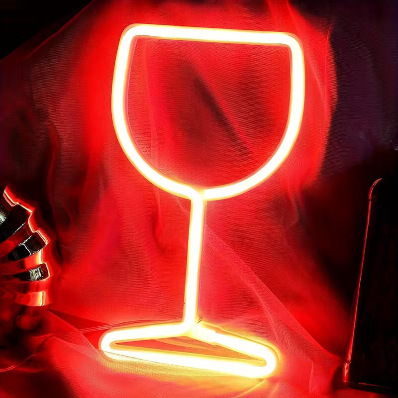 Neon Light Bar - Wine Glass-shaped LED Wall/Table Decor with Red Neon Lighting