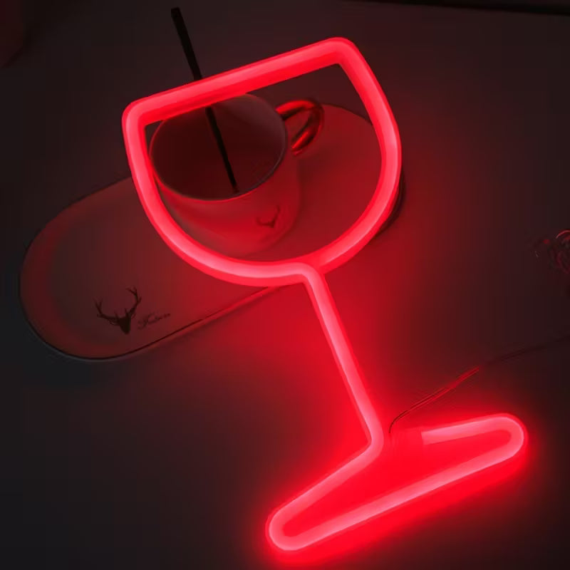 Neon Light Bar - Wine Glass-shaped LED Wall/Table Decor with Red Neon Lighting